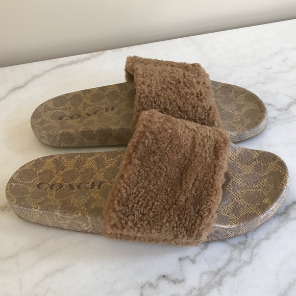 COACH MENS TAN SHERLING SLIDE SANDAL - Picture 4 of 14